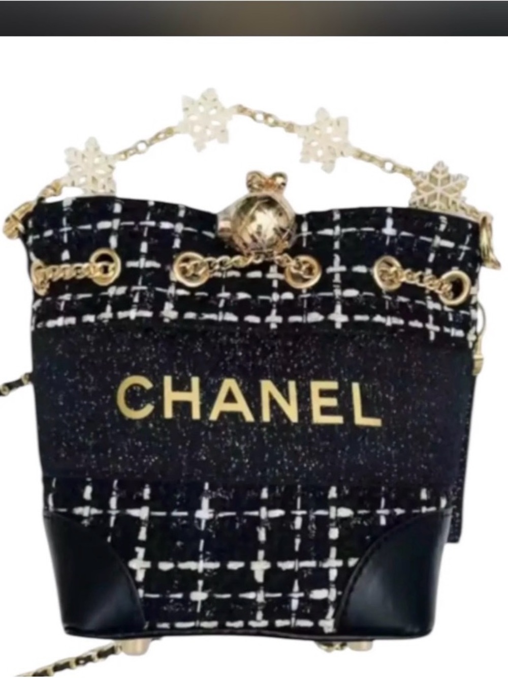 GWP-CHANEL Black & Gold Tweed Mini Bucket Bag